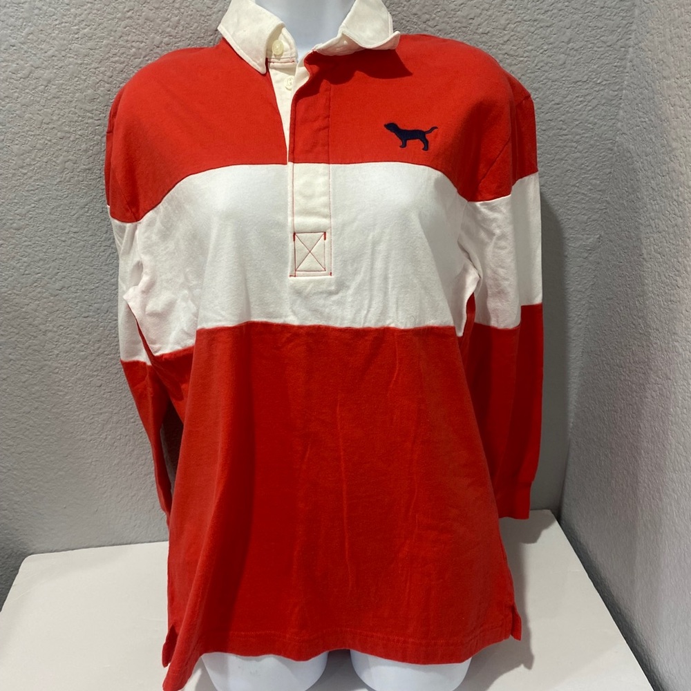 VS PINK rugby polo white stripe tee shirt